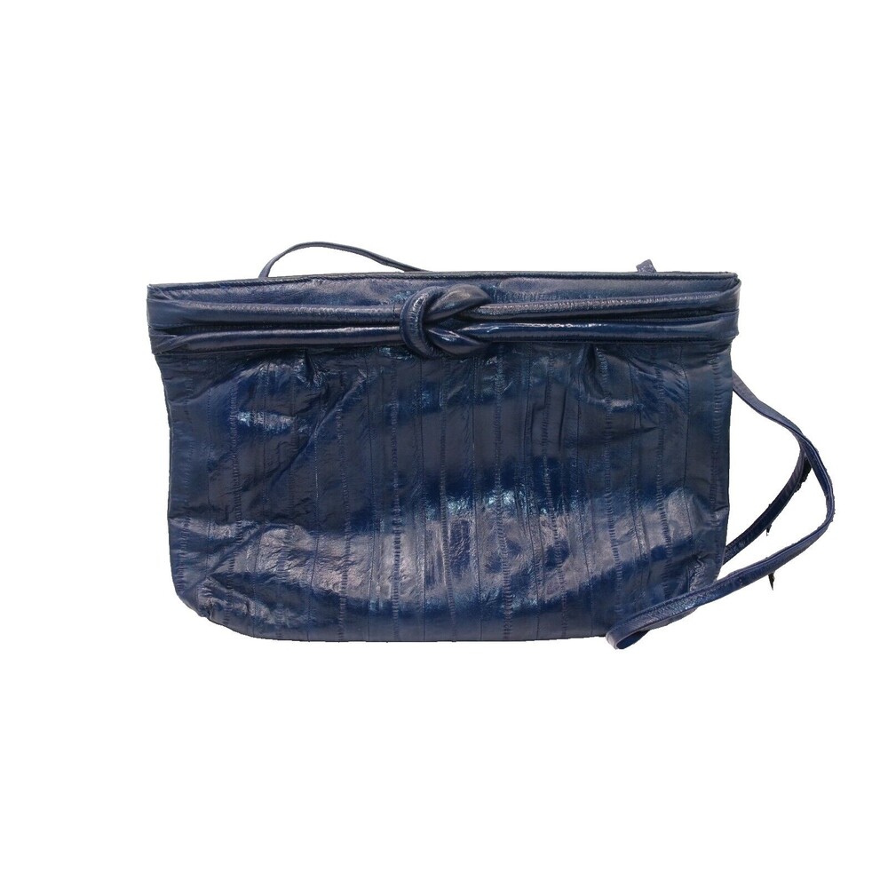 Vintage Sunco Eel Skin Leather Shoulder Purse Bag Clutch Navy Blue Korea 12x8 in